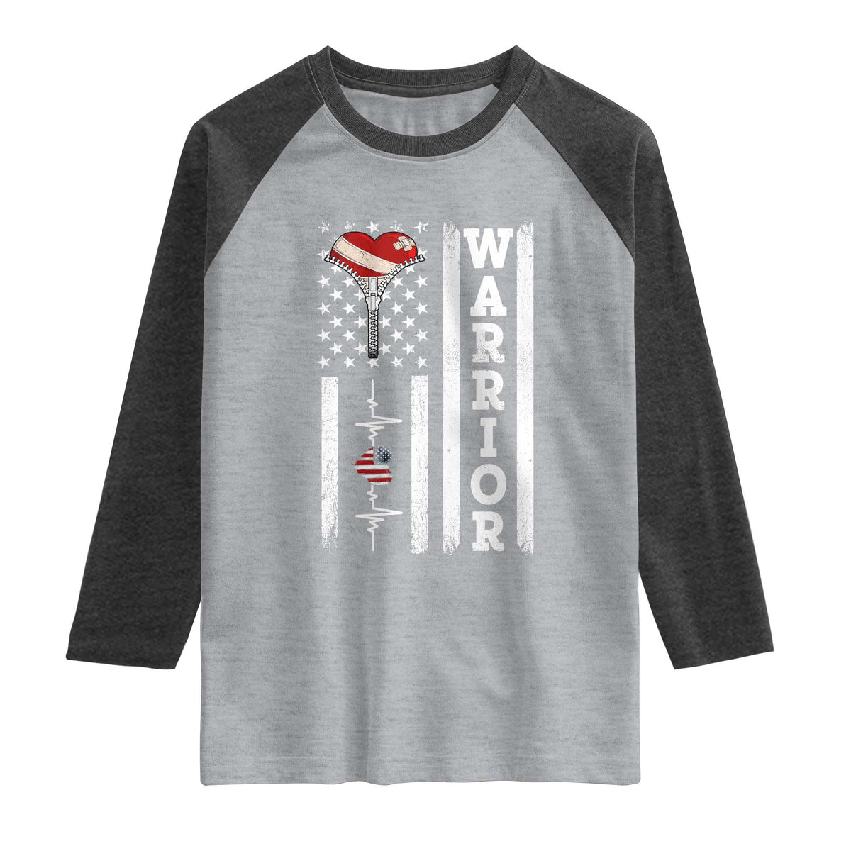 Cool Heart Surgery Warrior Raglan Shirt Coronary Bypass Artery Open Heart Surgery Heartbeat American Flag