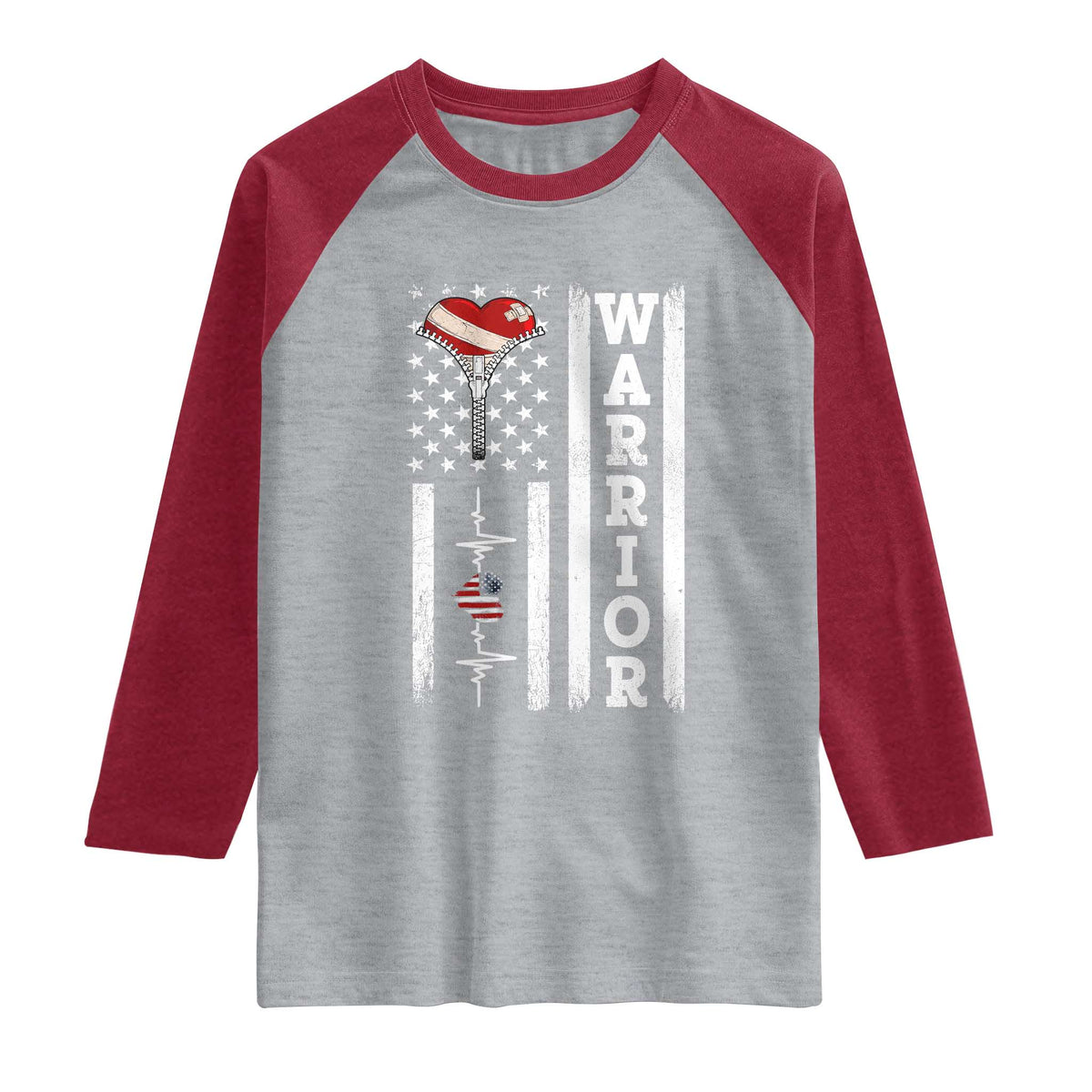Cool Heart Surgery Warrior Raglan Shirt Coronary Bypass Artery Open Heart Surgery Heartbeat American Flag