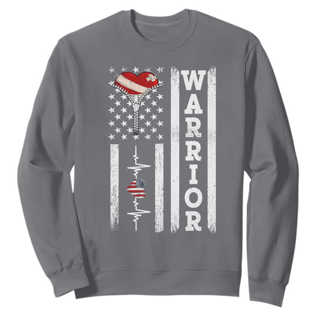 Cool Heart Surgery Warrior Sweatshirt Coronary Bypass Artery Open Heart Surgery Heartbeat American Flag