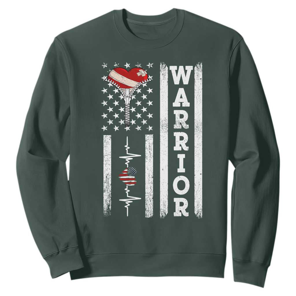 Cool Heart Surgery Warrior Sweatshirt Coronary Bypass Artery Open Heart Surgery Heartbeat American Flag