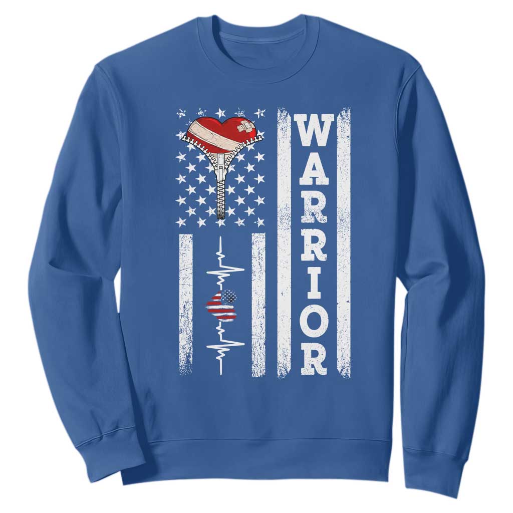 Cool Heart Surgery Warrior Sweatshirt Coronary Bypass Artery Open Heart Surgery Heartbeat American Flag