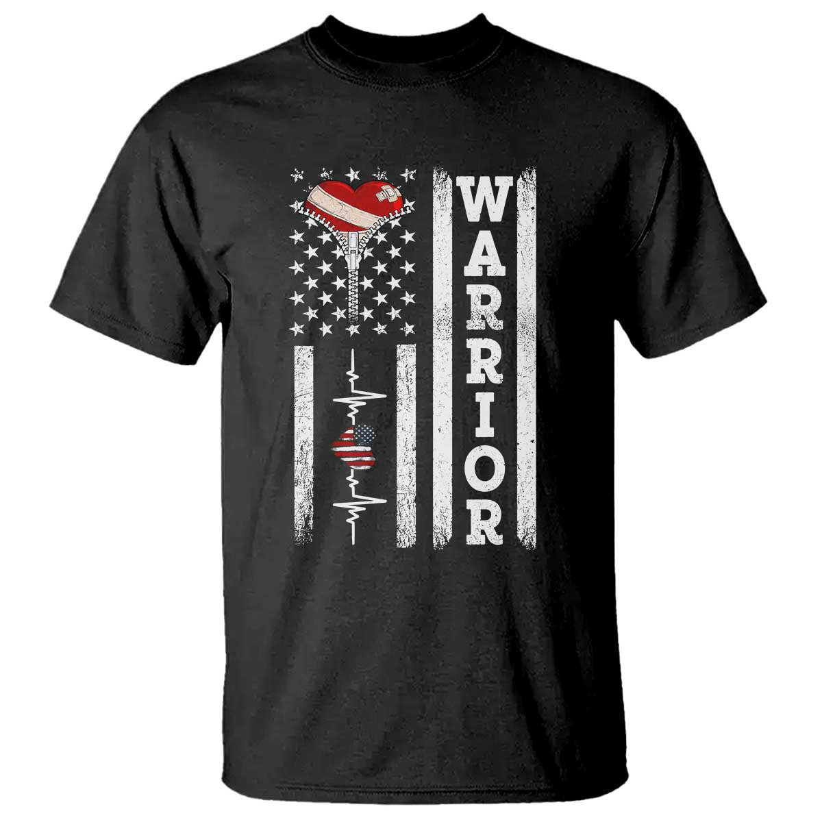 Cool Heart Surgery Warrior T Shirt Coronary Bypass Artery Open Heart Surgery Heartbeat American Flag