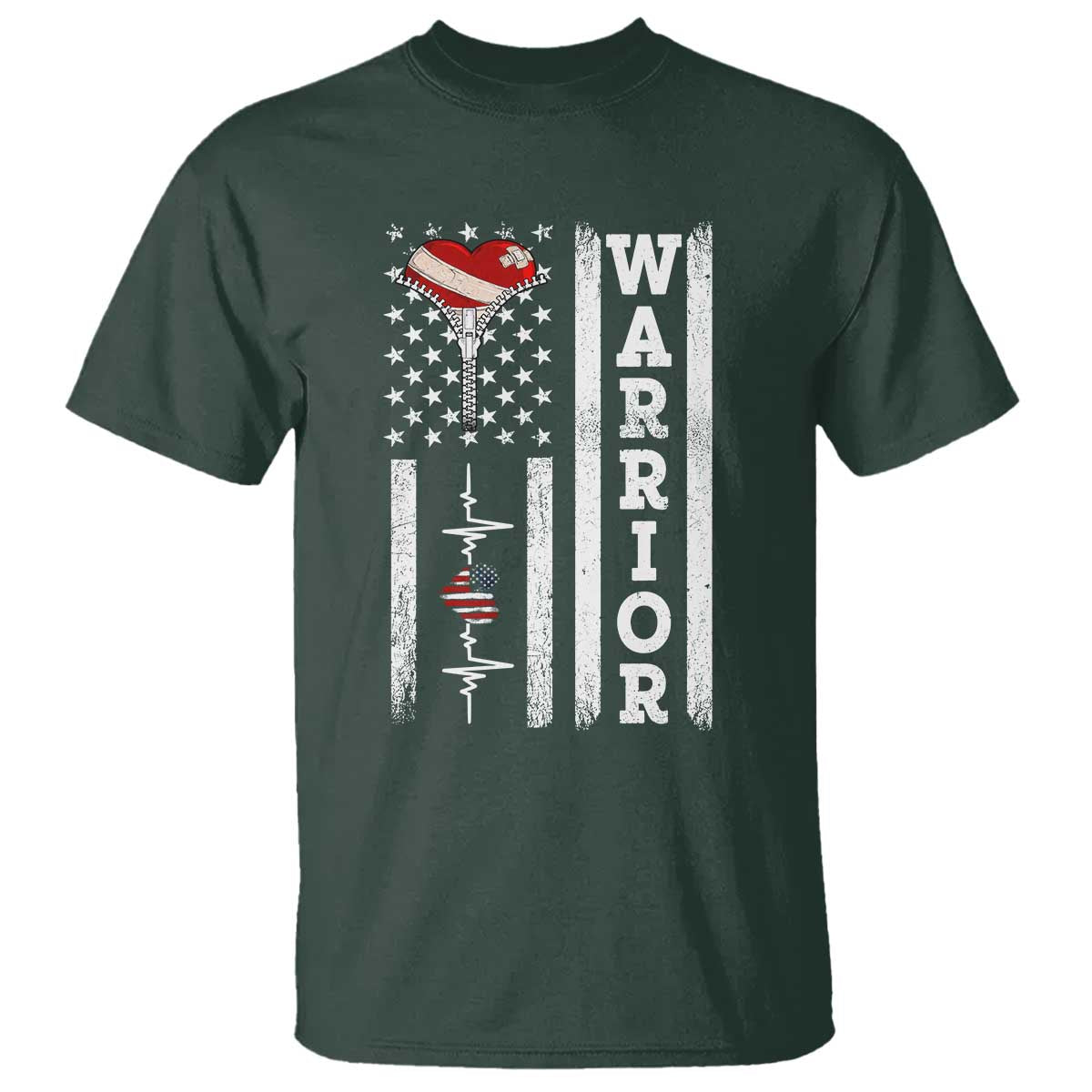Cool Heart Surgery Warrior T Shirt Coronary Bypass Artery Open Heart Surgery Heartbeat American Flag