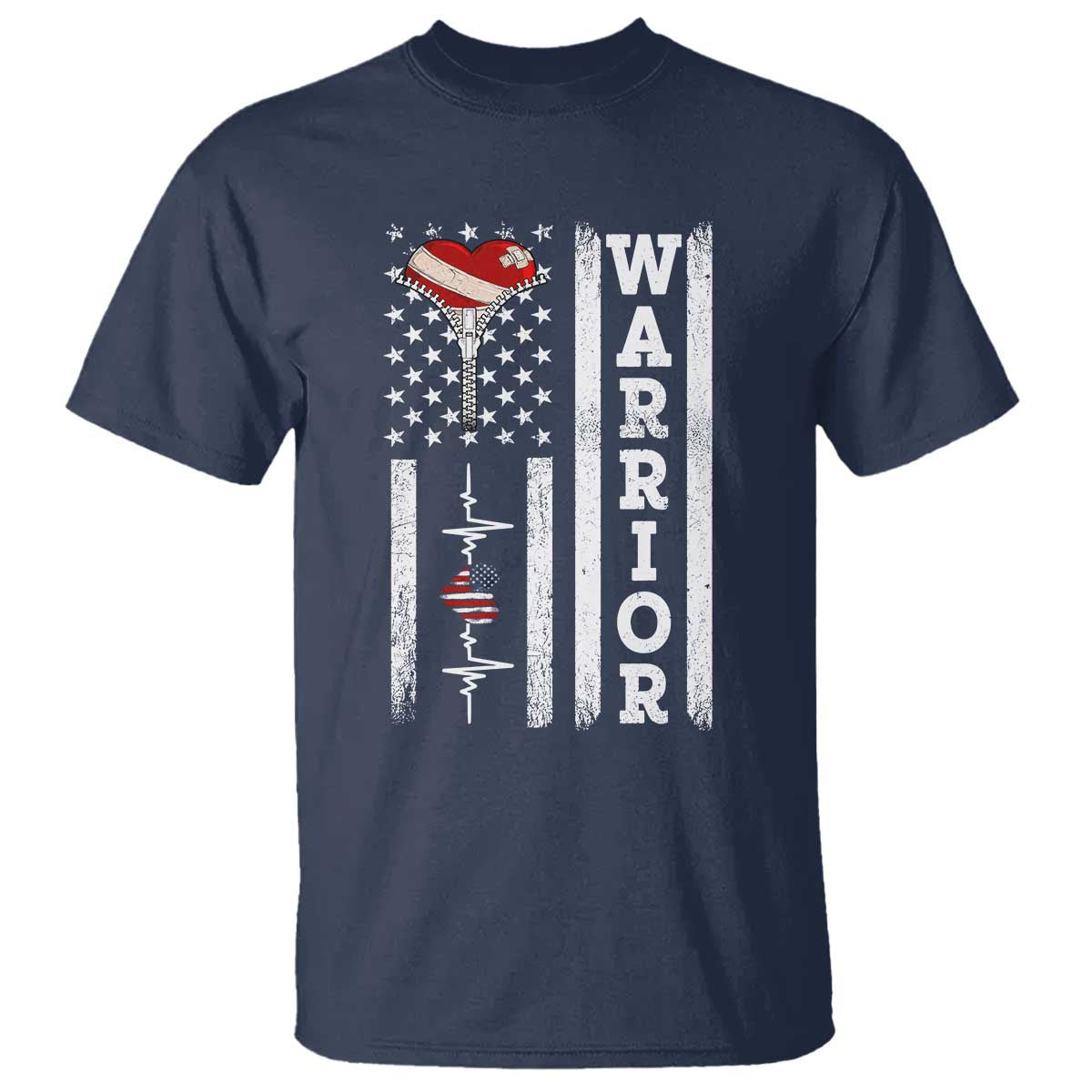 Cool Heart Surgery Warrior T Shirt Coronary Bypass Artery Open Heart Surgery Heartbeat American Flag