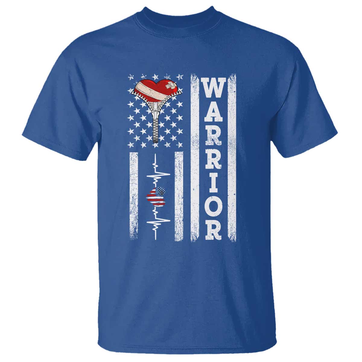 Cool Heart Surgery Warrior T Shirt Coronary Bypass Artery Open Heart Surgery Heartbeat American Flag