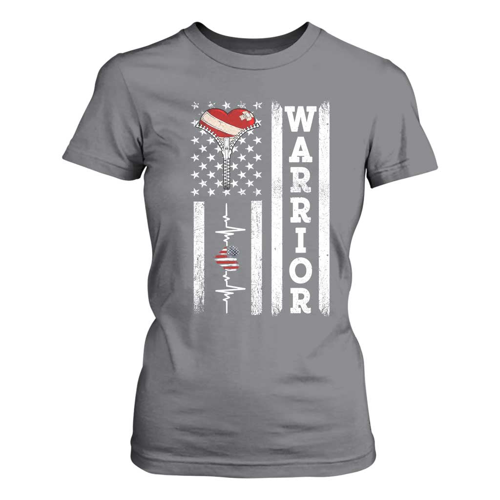 Cool Heart Surgery Warrior T Shirt For Women Coronary Bypass Artery Open Heart Surgery Heartbeat American Flag