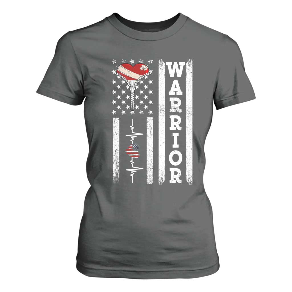 Cool Heart Surgery Warrior T Shirt For Women Coronary Bypass Artery Open Heart Surgery Heartbeat American Flag