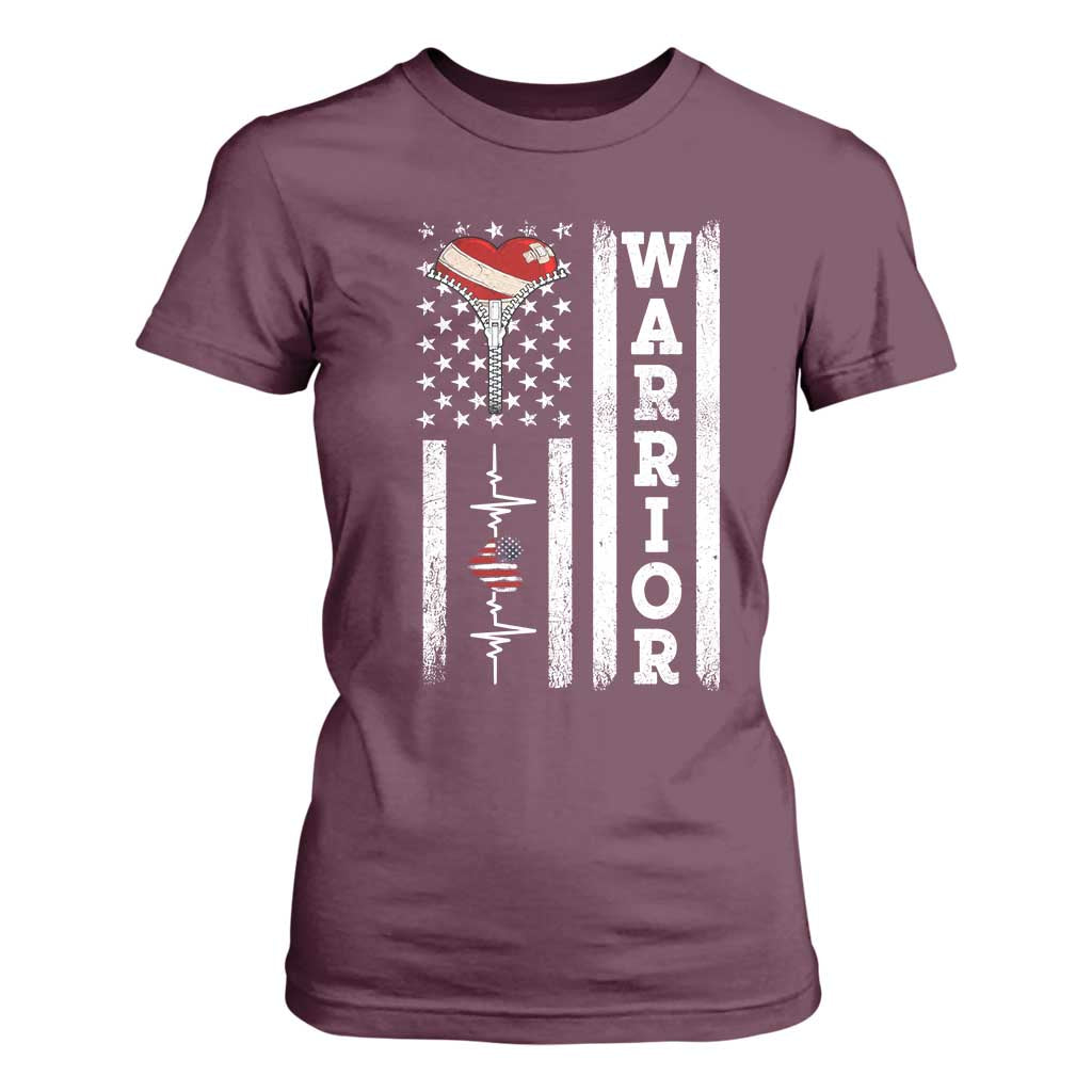 Cool Heart Surgery Warrior T Shirt For Women Coronary Bypass Artery Open Heart Surgery Heartbeat American Flag
