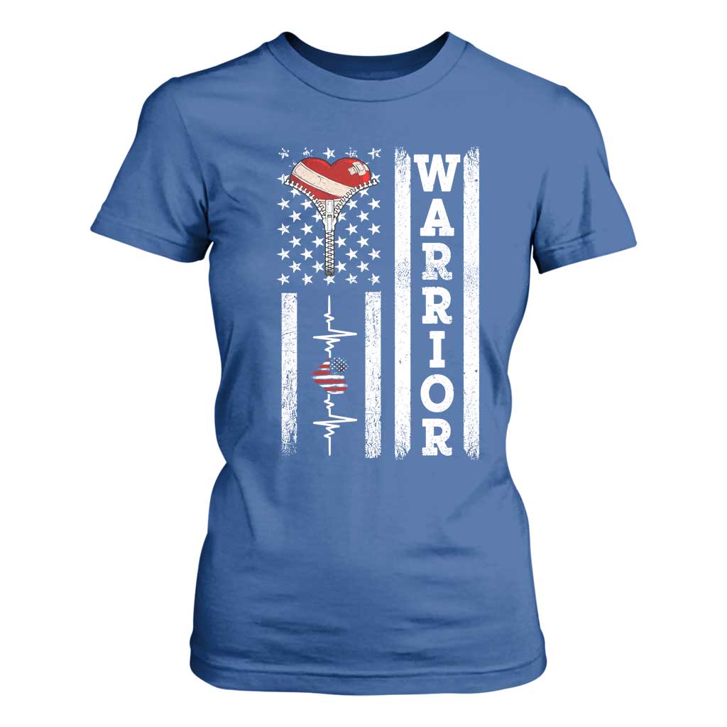 Cool Heart Surgery Warrior T Shirt For Women Coronary Bypass Artery Open Heart Surgery Heartbeat American Flag
