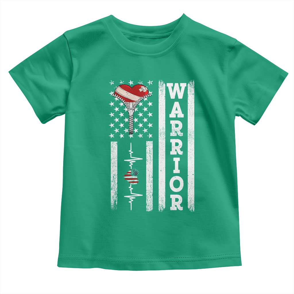 Cool Heart Surgery Warrior Toddler T Shirt Coronary Bypass Artery Open Heart Surgery Heartbeat American Flag