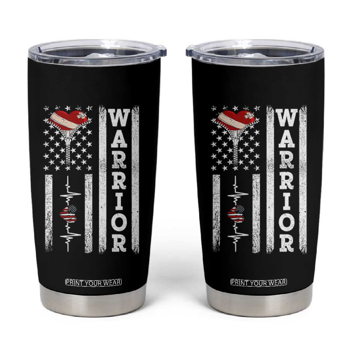 Cool Heart Surgery Warrior Tumbler Cup Coronary Bypass Artery Open Heart Surgery Heartbeat American Flag
