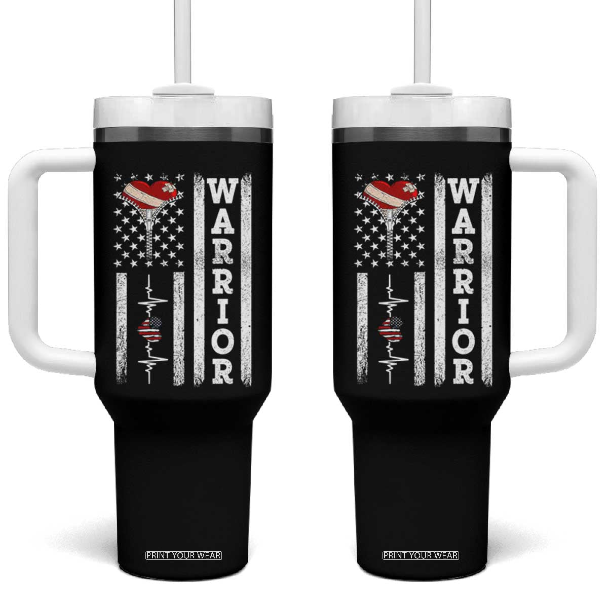 Cool Heart Surgery Warrior Tumbler With Handle Coronary Bypass Artery Open Heart Surgery Heartbeat American Flag TS10 One Size: 40 oz Black Print Your Wear