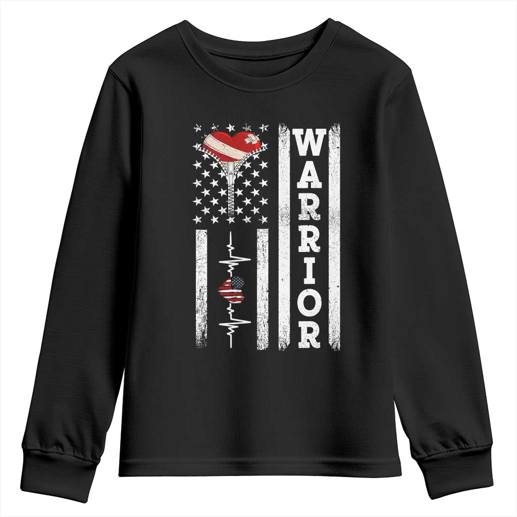 Cool Heart Surgery Warrior Youth Sweatshirt Coronary Bypass Artery Open Heart Surgery Heartbeat American Flag TS10 Black Print Your Wear