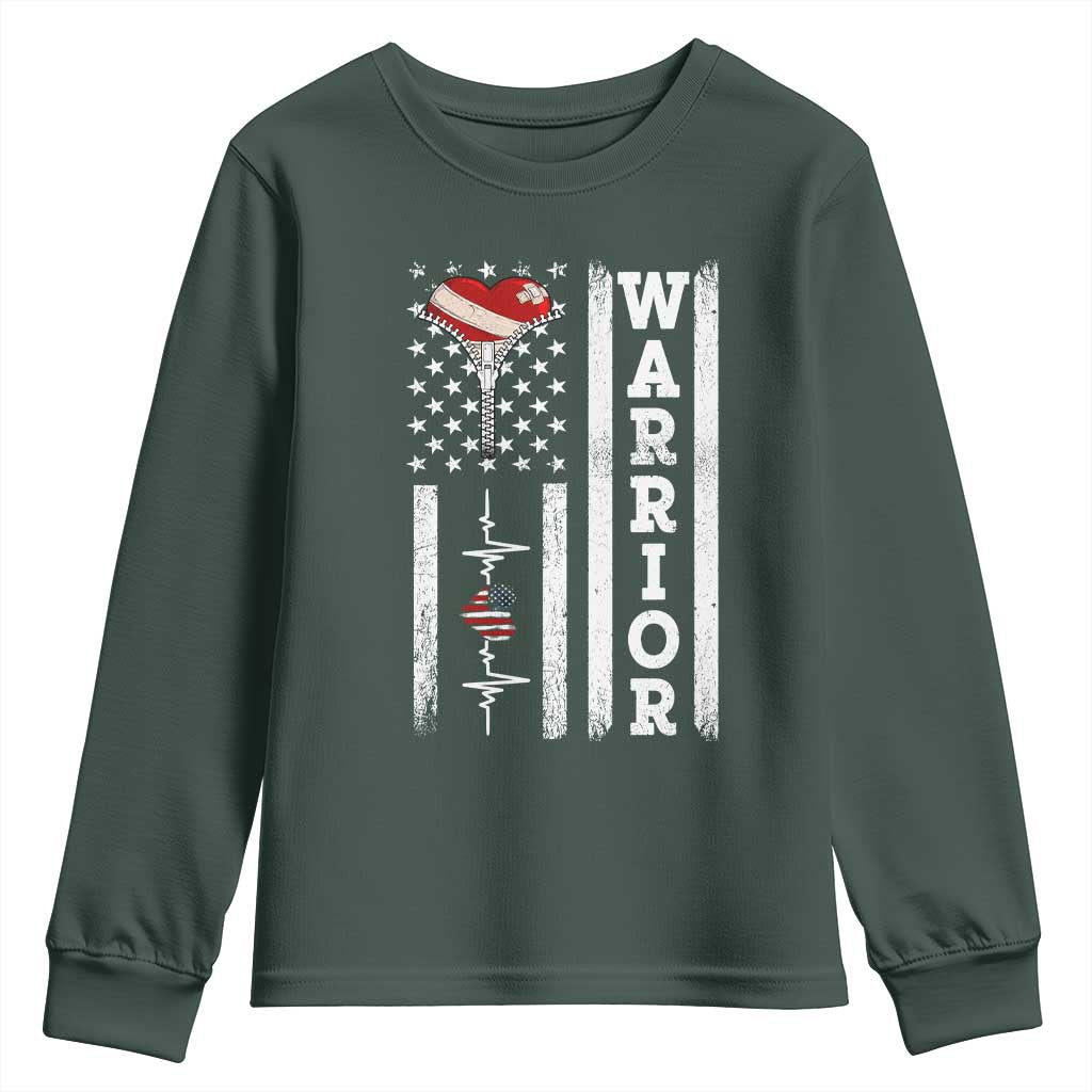 Cool Heart Surgery Warrior Youth Sweatshirt Coronary Bypass Artery Open Heart Surgery Heartbeat American Flag