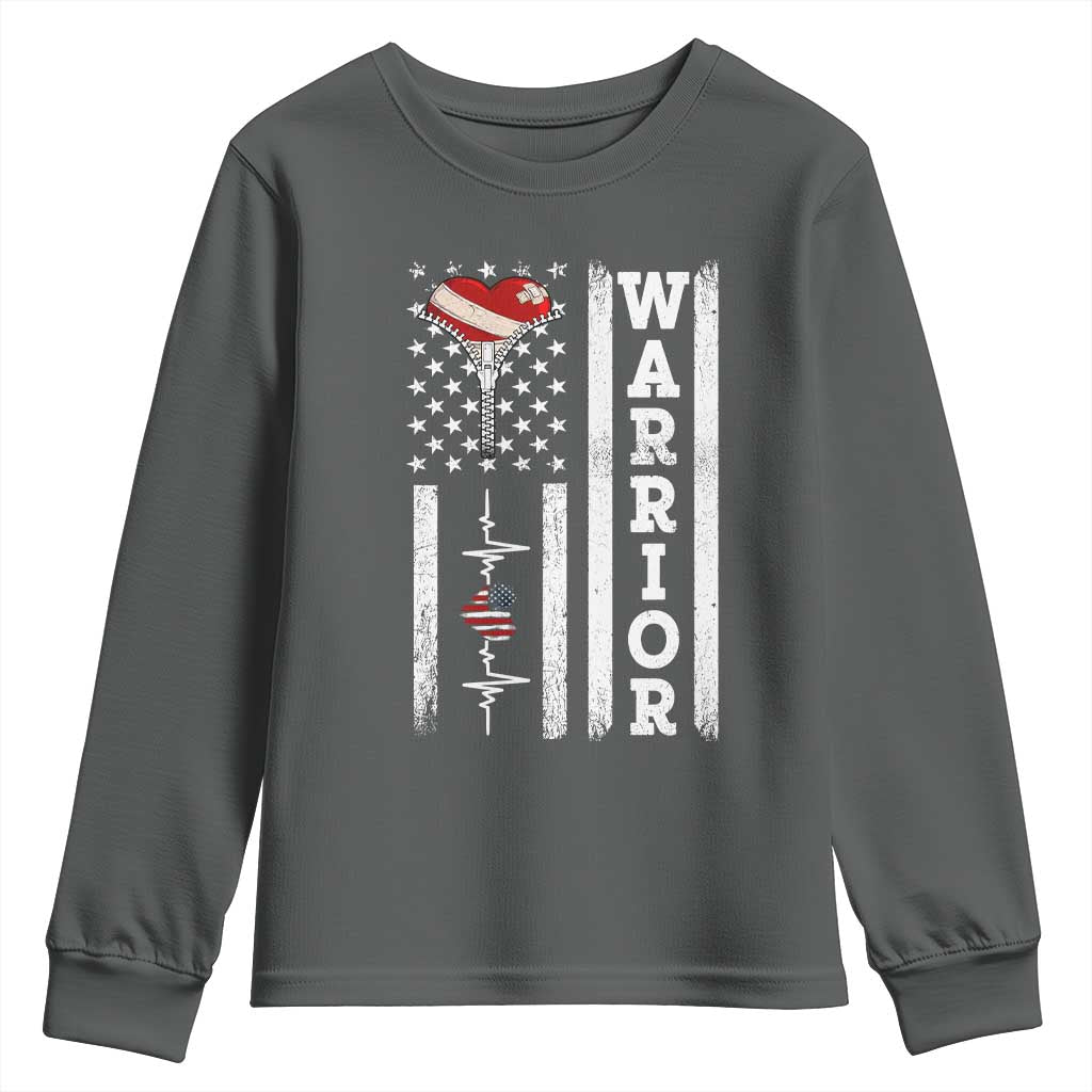 Cool Heart Surgery Warrior Youth Sweatshirt Coronary Bypass Artery Open Heart Surgery Heartbeat American Flag
