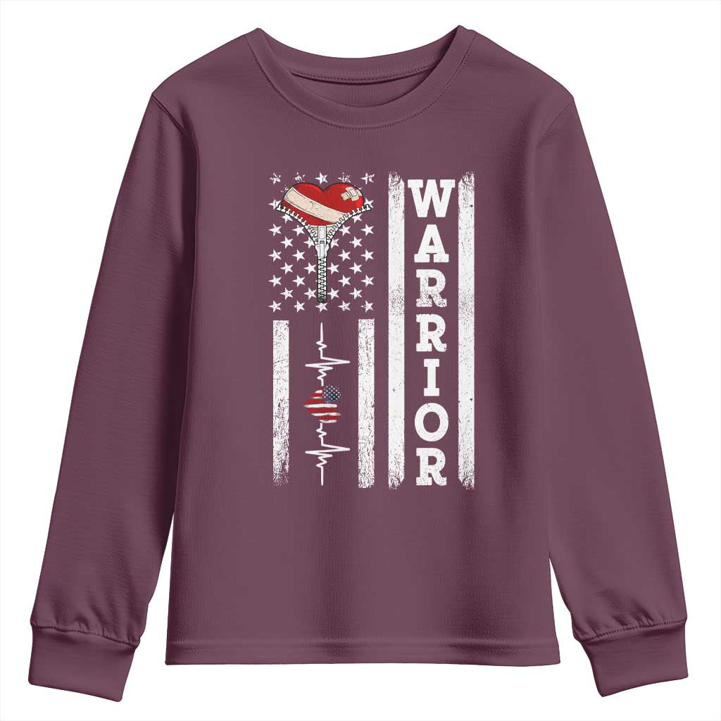 Cool Heart Surgery Warrior Youth Sweatshirt Coronary Bypass Artery Open Heart Surgery Heartbeat American Flag