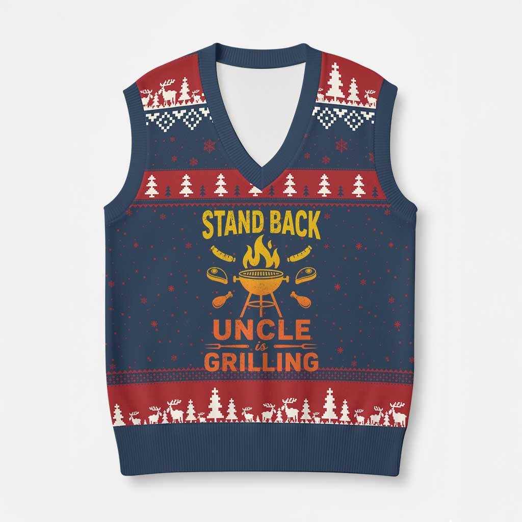 Stand Back Uncle Is Grilling V-Neck Knit Sweater Vest Funny Fathers Day BBQ