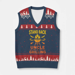 Stand Back Uncle Is Grilling V-Neck Knit Sweater Vest Funny Fathers Day BBQ