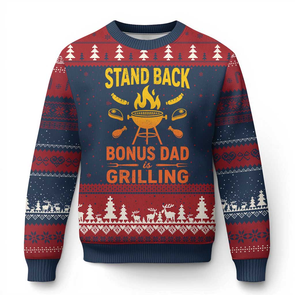 Funny Grilling Bonus Dad Ugly Christmas Sweater BBQ Stepdad Grill Masters Sarcastic TS10 Navy Red Print Your Wear