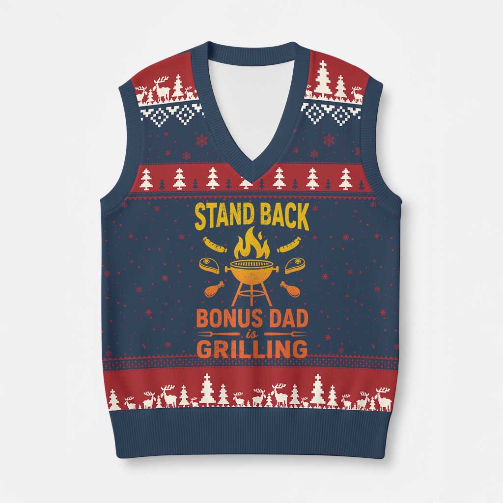 Funny Grilling Bonus Dad V-Neck Knit Sweater Vest BBQ Stepdad Grill Masters Sarcastic