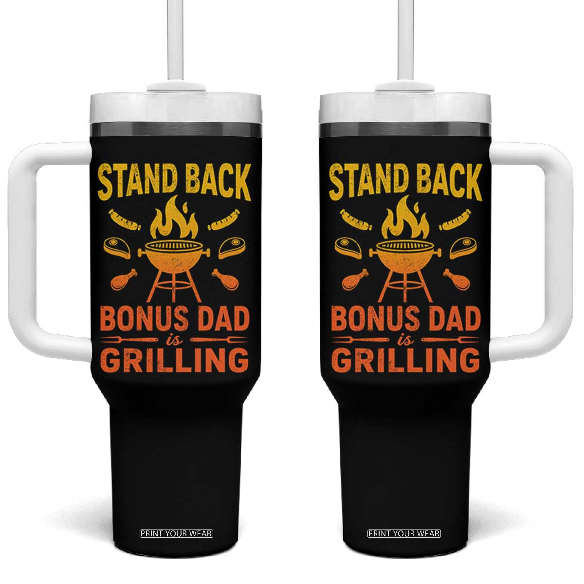 Funny Grilling Bonus Dad Tumbler With Handle BBQ Stepdad Grill Masters Sarcastic