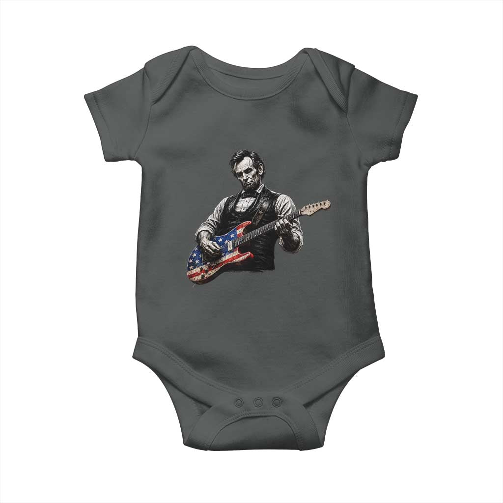 Vintage Abraham Lincoln Abe Lincoln Playing Guitar Baby Onesie Humor Patriotic TS10 Dark Heather Print Your Wear