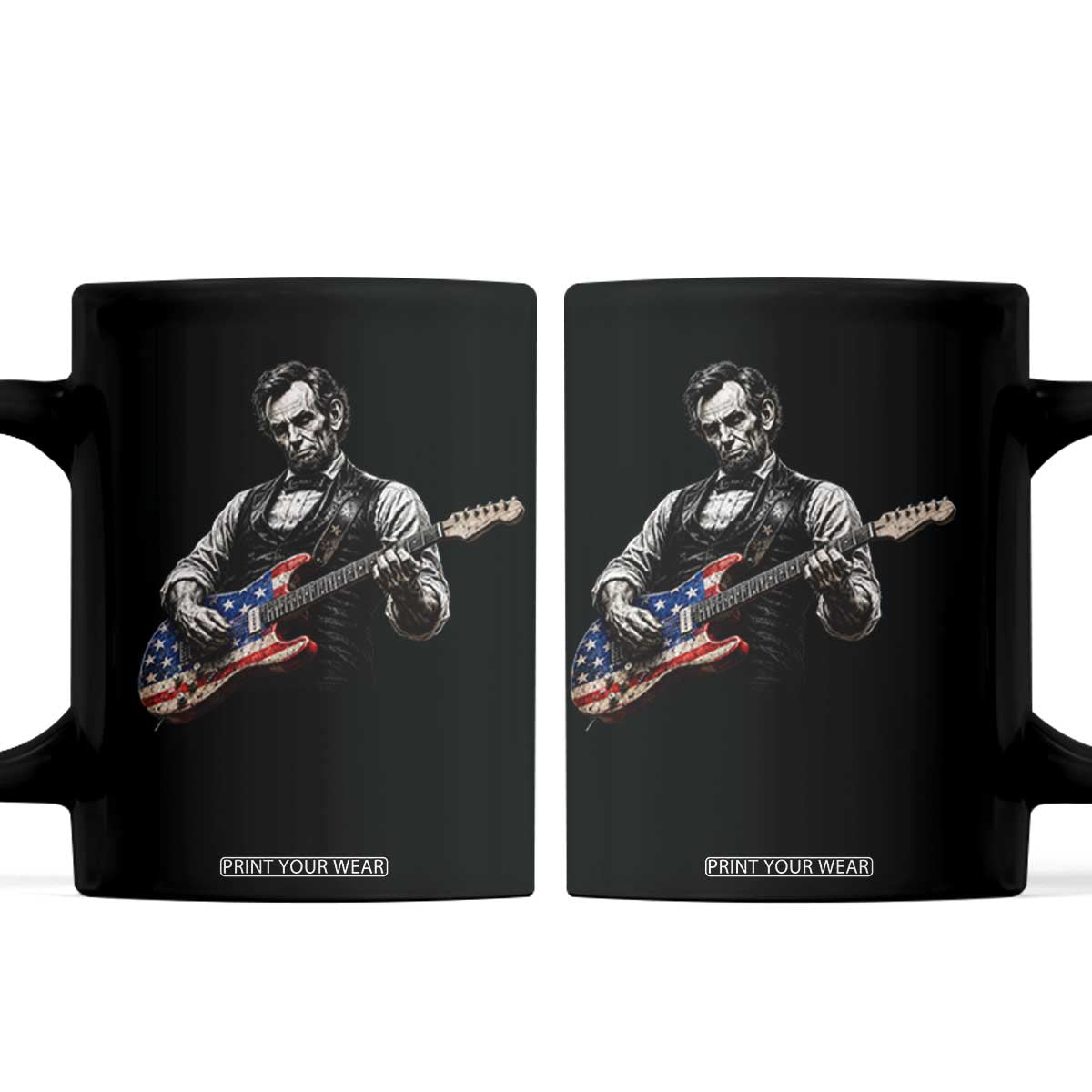 Vintage Abraham Lincoln Abe Lincoln Playing Guitar Coffee Mug Humor Patriotic TS10 Black Print Your Wear