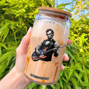 Vintage Abraham Lincoln Abe Lincoln Playing Guitar Glass Can Humor Patriotic TS10 Black Print Your Wear
