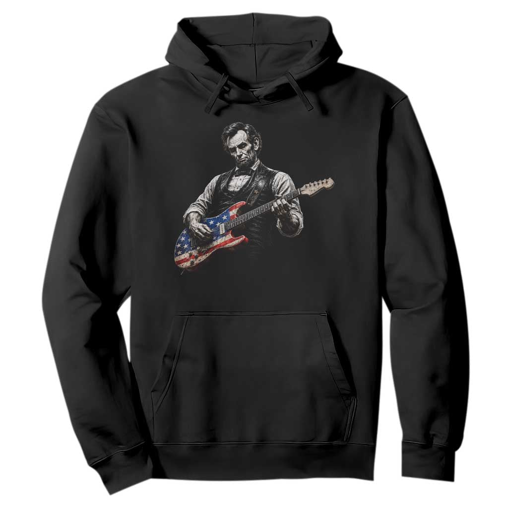 Vintage Abraham Lincoln Abe Lincoln Playing Guitar Hoodie Humor Patriotic TS10 Black Print Your Wear