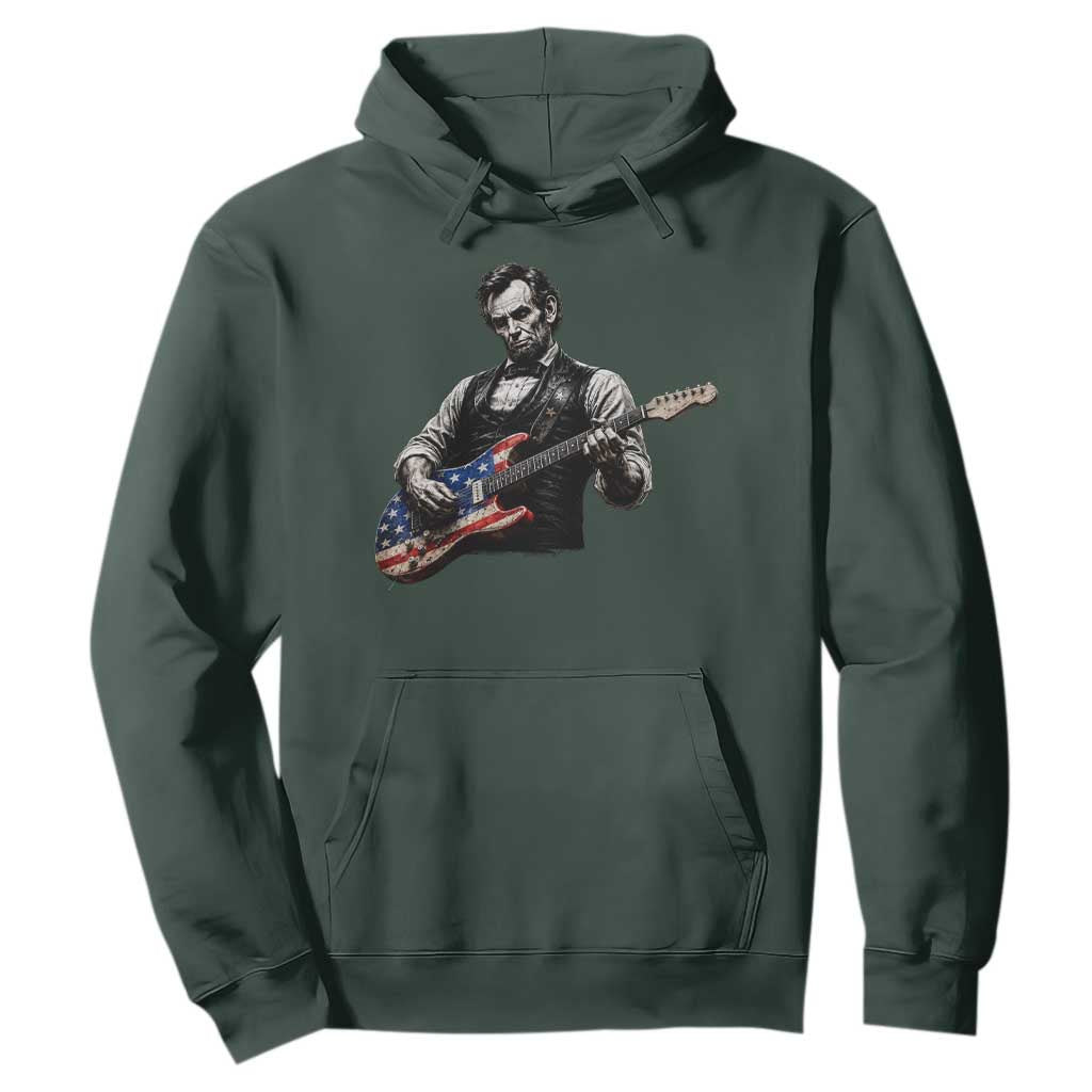 Vintage Abraham Lincoln Abe Lincoln Playing Guitar Hoodie Humor Patriotic TS10 Dark Forest Green Print Your Wear