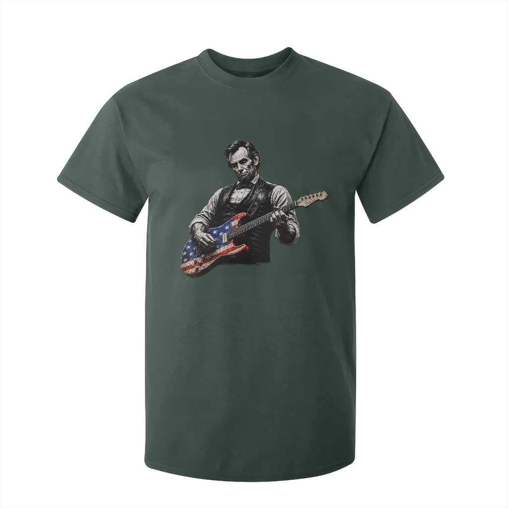 Vintage Abraham Lincoln Abe Lincoln Playing Guitar T Shirt For Kid Humor Patriotic TS10 Dark Forest Green Print Your Wear