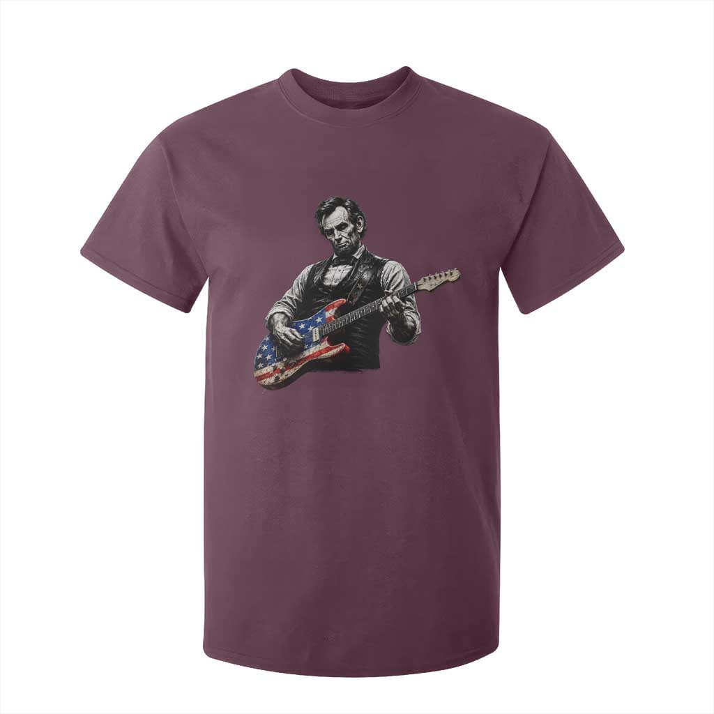 Vintage Abraham Lincoln Abe Lincoln Playing Guitar T Shirt For Kid Humor Patriotic TS10 Maroon Print Your Wear
