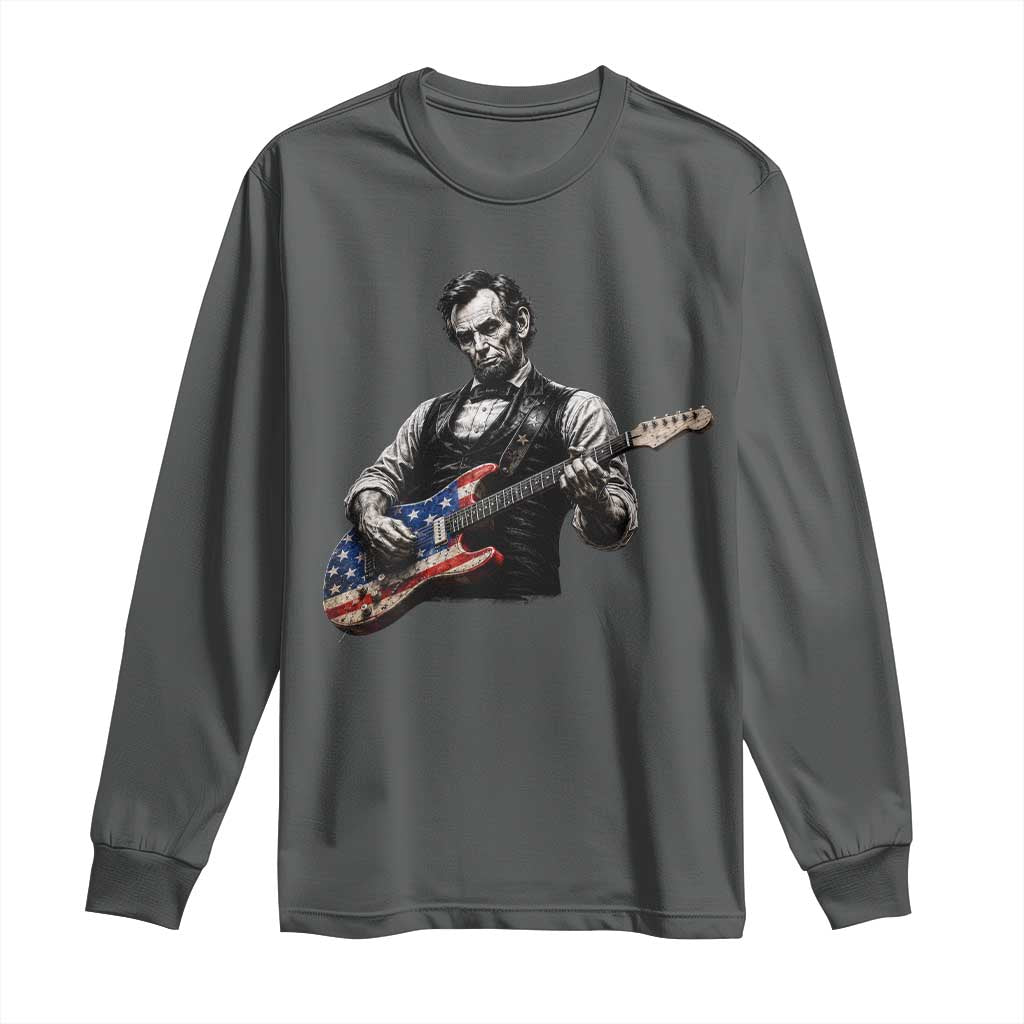 Vintage Abraham Lincoln Abe Lincoln Playing Guitar Long Sleeve Shirt Humor Patriotic TS10 Dark Heather Print Your Wear