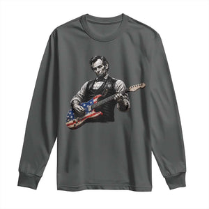 Vintage Abraham Lincoln Abe Lincoln Playing Guitar Long Sleeve Shirt Humor Patriotic TS10 Dark Heather Print Your Wear