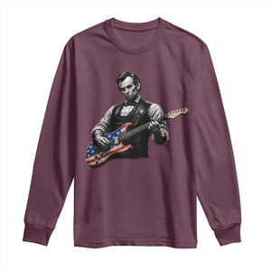 Vintage Abraham Lincoln Abe Lincoln Playing Guitar Long Sleeve Shirt Humor Patriotic TS10 Maroon Print Your Wear