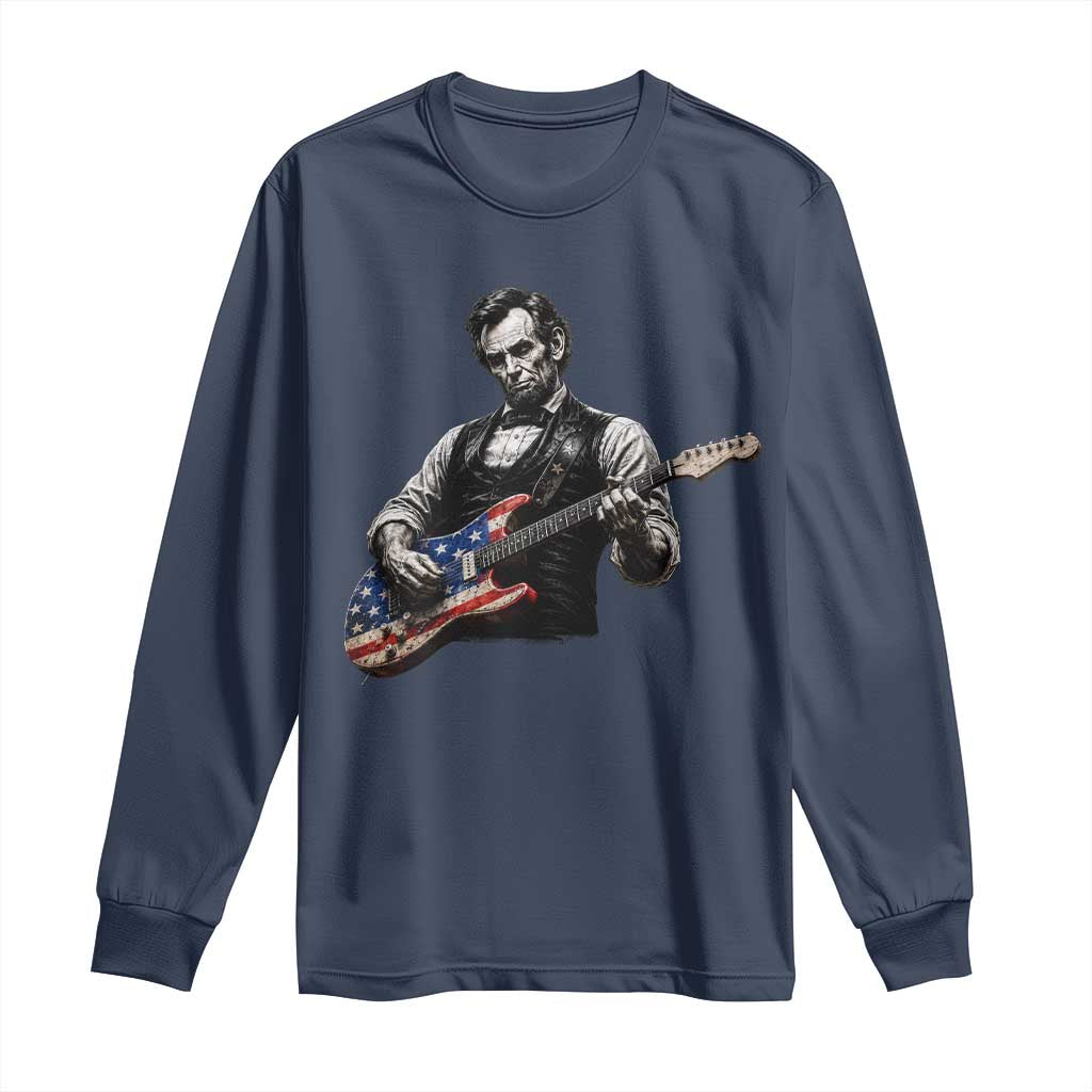 Vintage Abraham Lincoln Abe Lincoln Playing Guitar Long Sleeve Shirt Humor Patriotic TS10 Navy Print Your Wear