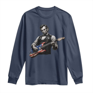 Vintage Abraham Lincoln Abe Lincoln Playing Guitar Long Sleeve Shirt Humor Patriotic TS10 Navy Print Your Wear