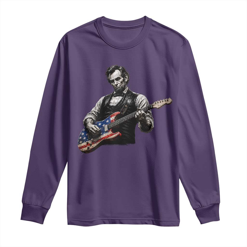 Vintage Abraham Lincoln Abe Lincoln Playing Guitar Long Sleeve Shirt Humor Patriotic TS10 Purple Print Your Wear