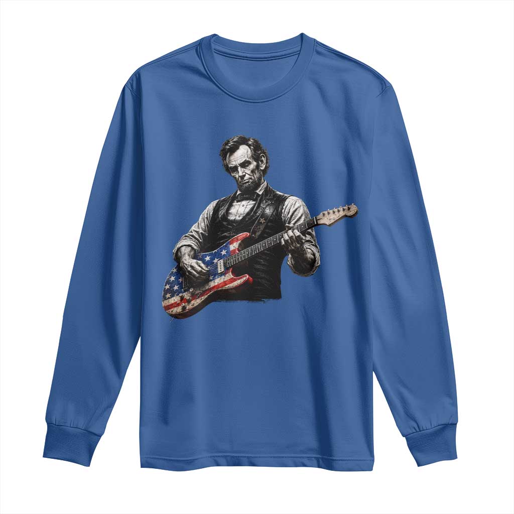 Vintage Abraham Lincoln Abe Lincoln Playing Guitar Long Sleeve Shirt Humor Patriotic TS10 Royal Blue Print Your Wear
