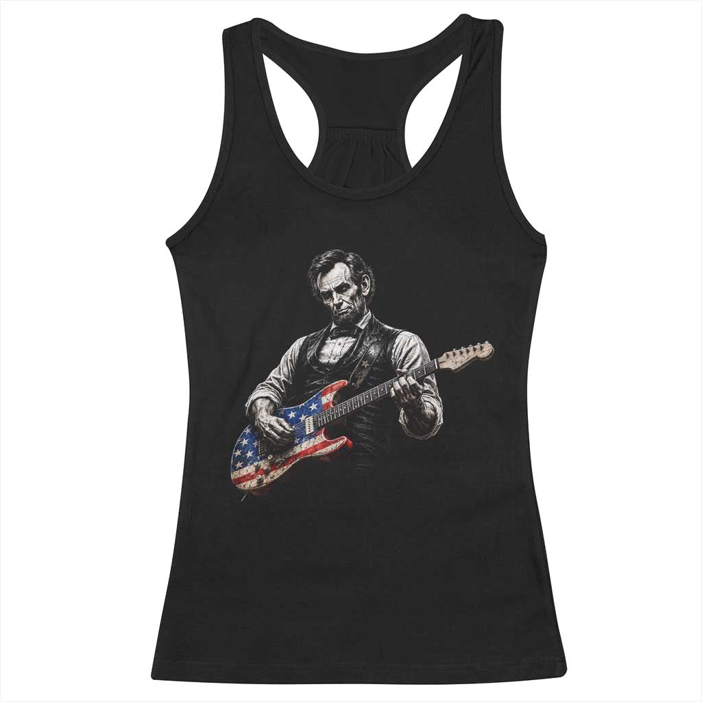 Vintage Abraham Lincoln Abe Lincoln Playing Guitar Racerback Tank Top Humor Patriotic TS10 Black Print Your Wear
