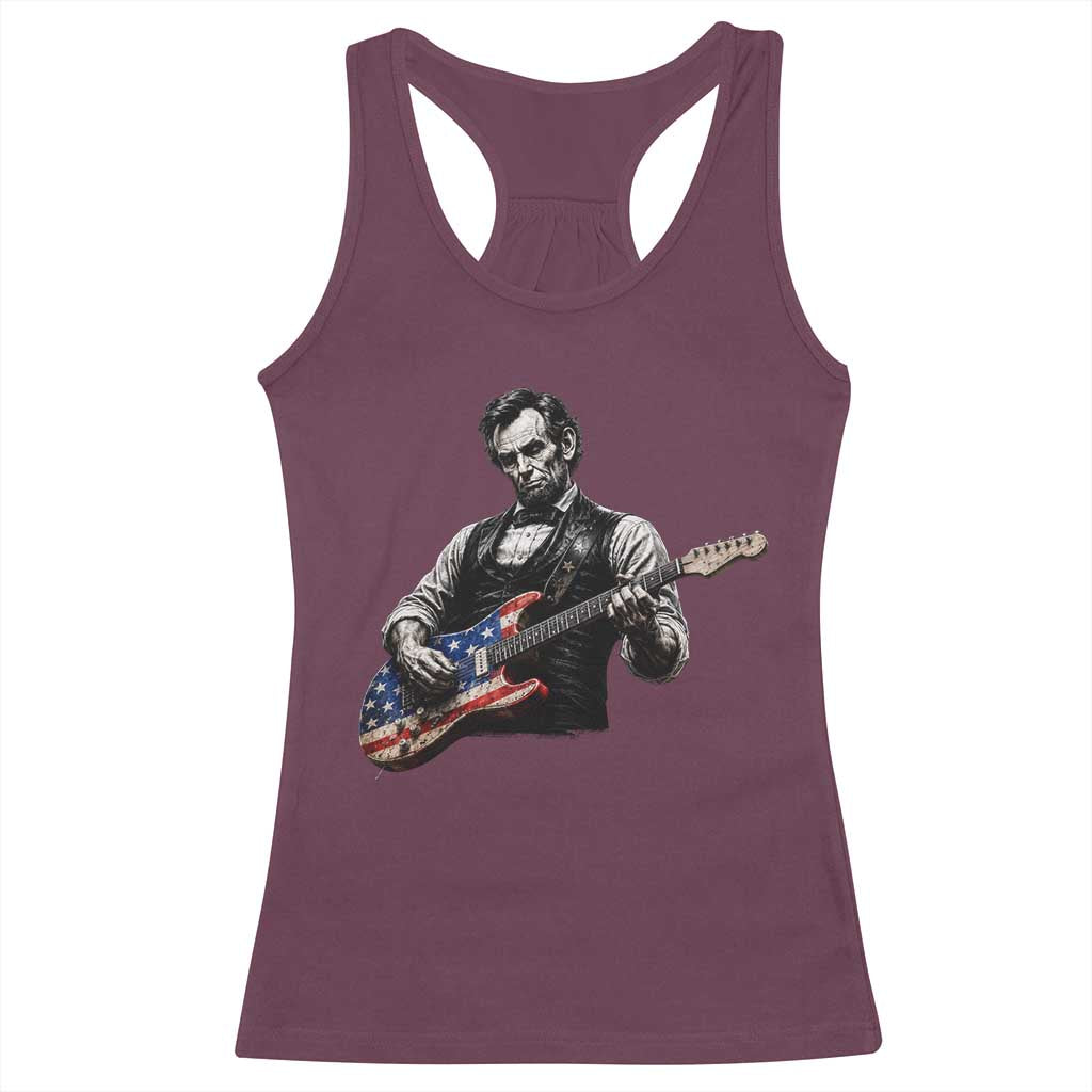 Vintage Abraham Lincoln Abe Lincoln Playing Guitar Racerback Tank Top Humor Patriotic TS10 Maroon Print Your Wear