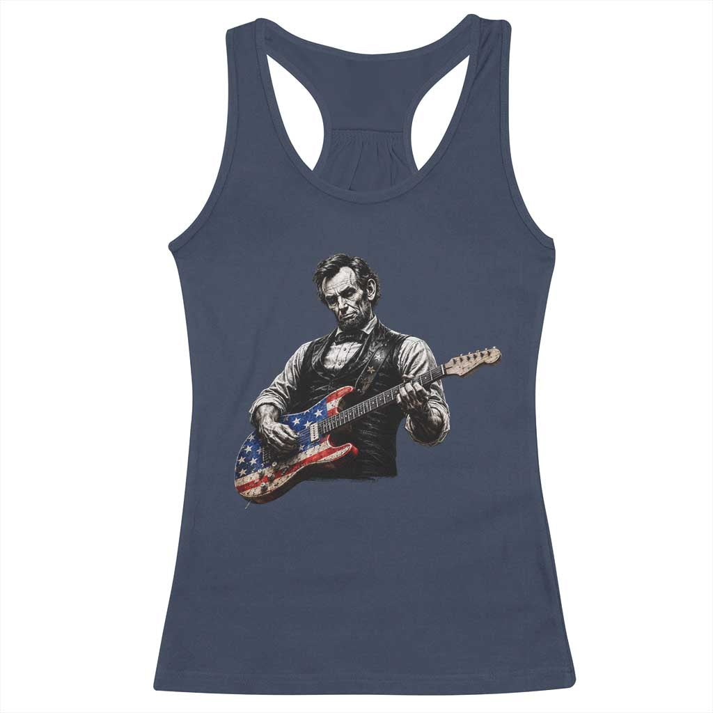 Vintage Abraham Lincoln Abe Lincoln Playing Guitar Racerback Tank Top Humor Patriotic TS10 Navy Print Your Wear