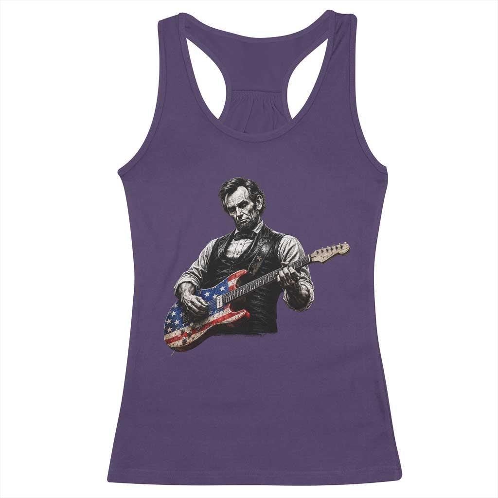 Vintage Abraham Lincoln Abe Lincoln Playing Guitar Racerback Tank Top Humor Patriotic TS10 Purple Print Your Wear