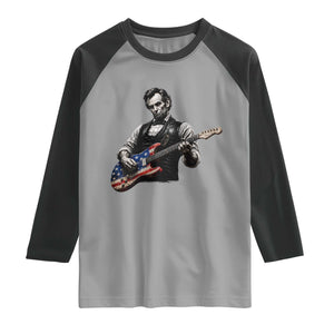 Vintage Abraham Lincoln Abe Lincoln Playing Guitar Raglan Shirt Humor Patriotic TS10 Sport Gray Black Print Your Wear