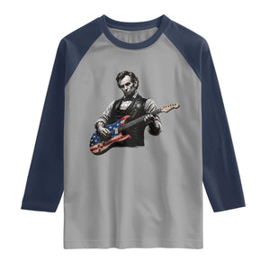 Vintage Abraham Lincoln Abe Lincoln Playing Guitar Raglan Shirt Humor Patriotic TS10 Sport Gray Navy Print Your Wear