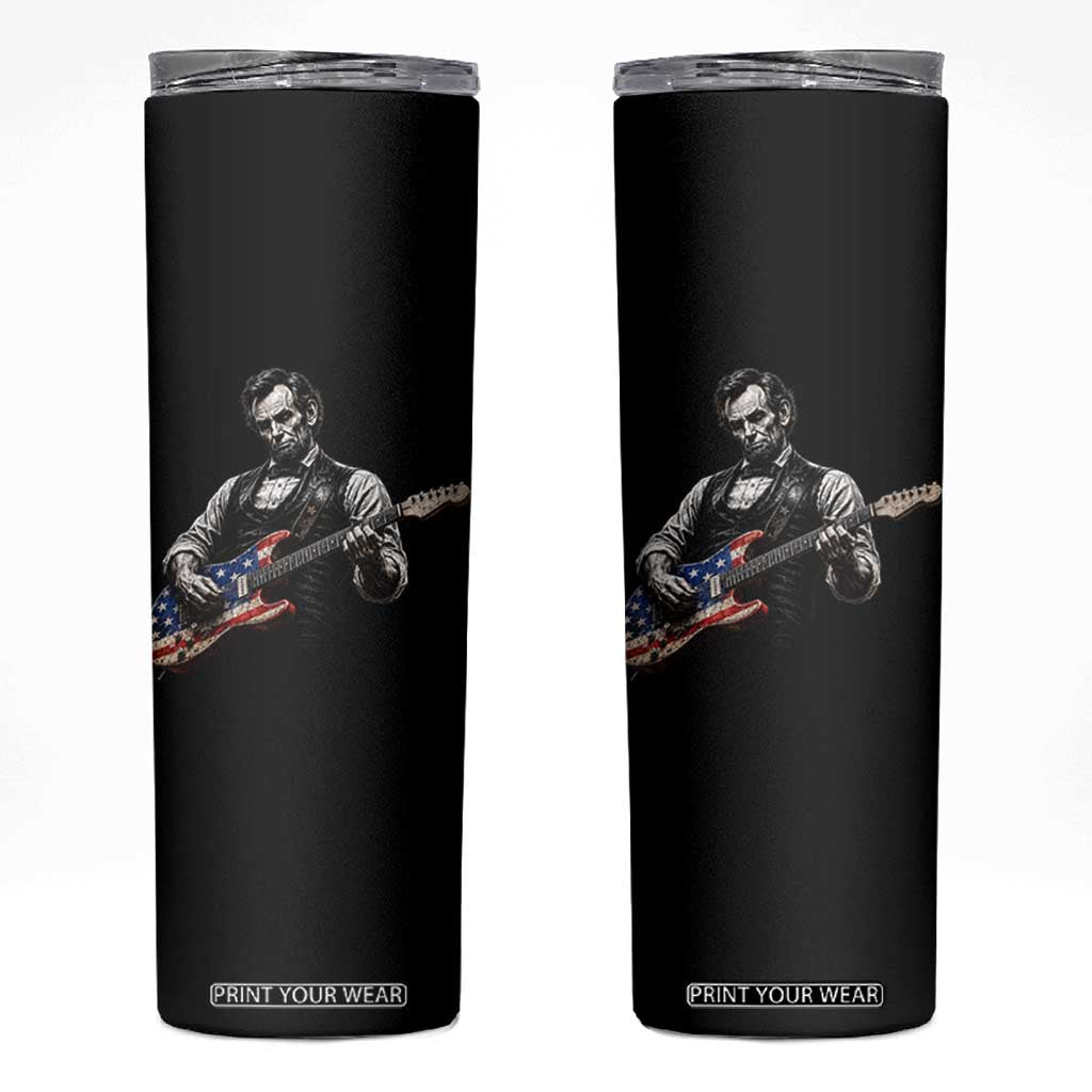 Vintage Abraham Lincoln Abe Lincoln Playing Guitar Skinny Tumbler Humor Patriotic TS10 Black Print Your Wear
