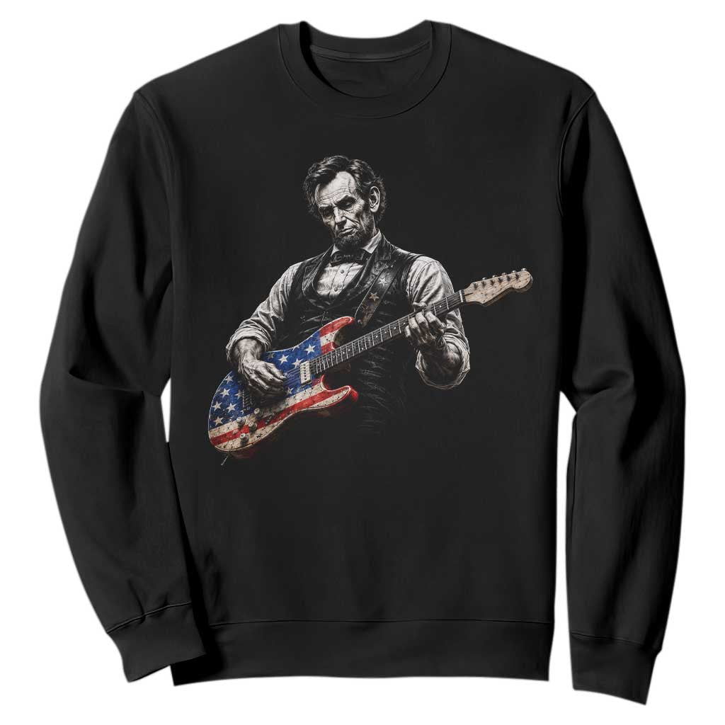 Vintage Abraham Lincoln Abe Lincoln Playing Guitar Sweatshirt Humor Patriotic TS10 Black Print Your Wear