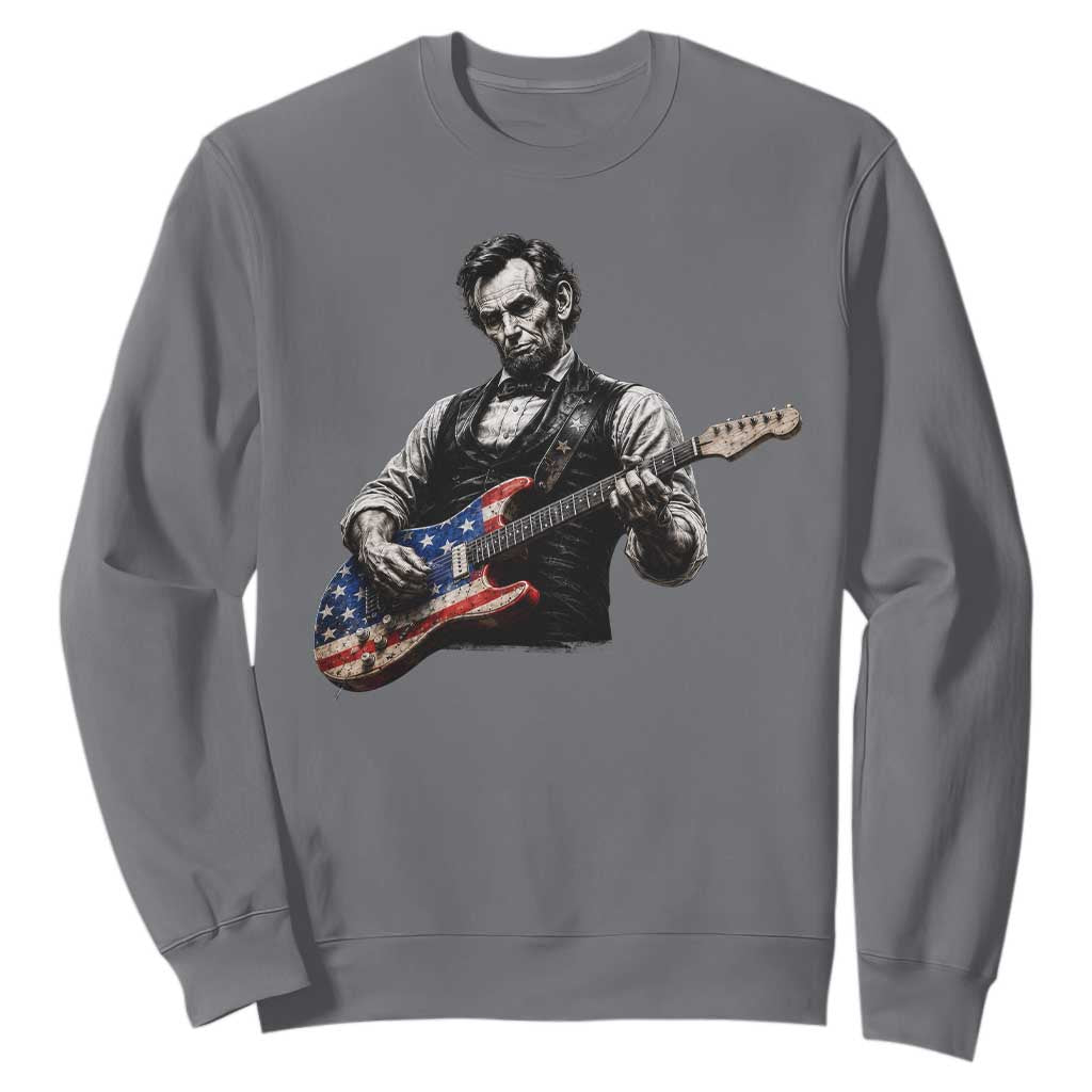 Vintage Abraham Lincoln Abe Lincoln Playing Guitar Sweatshirt Humor Patriotic TS10 Charcoal Print Your Wear