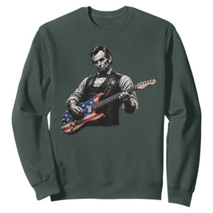 Vintage Abraham Lincoln Abe Lincoln Playing Guitar Sweatshirt Humor Patriotic TS10 Dark Forest Green Print Your Wear