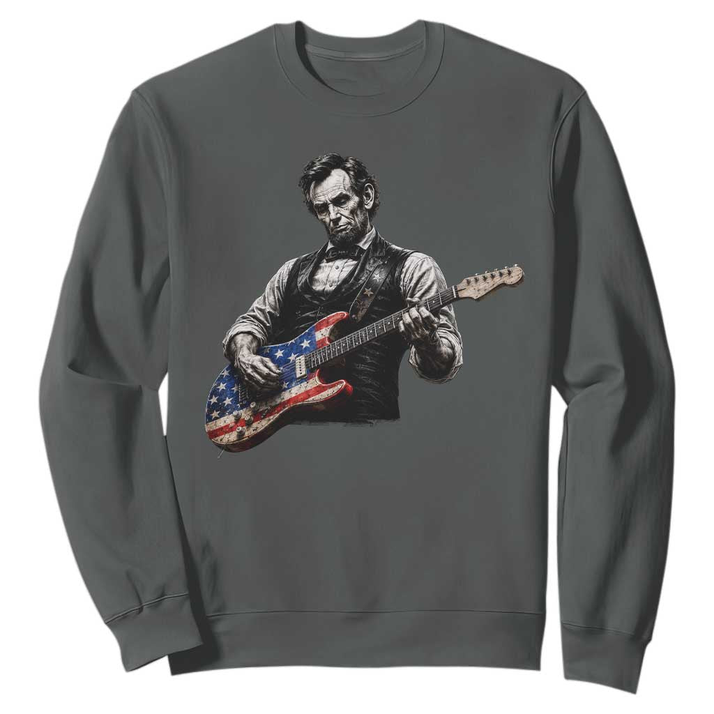Vintage Abraham Lincoln Abe Lincoln Playing Guitar Sweatshirt Humor Patriotic TS10 Dark Heather Print Your Wear